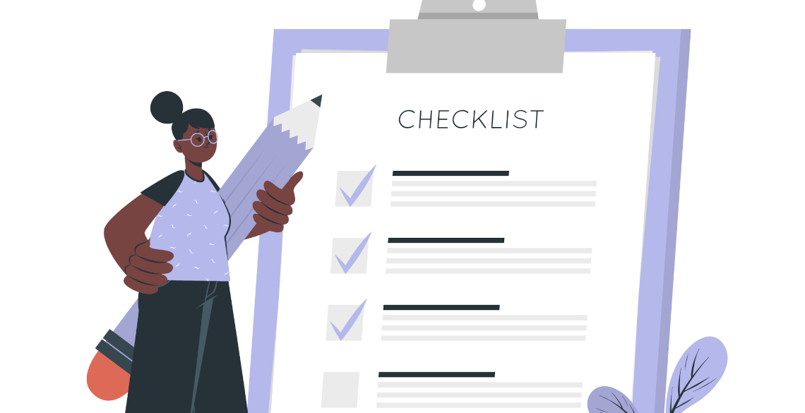 Student with checklist. Imagery credit: storyset.com