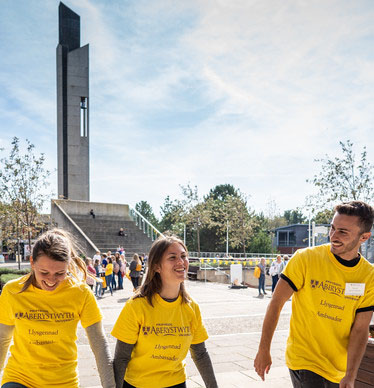 Student ambassadors walking on an open day